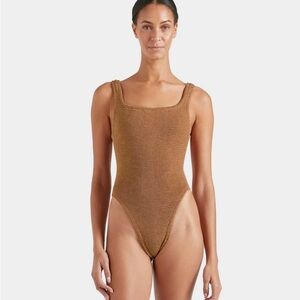 Hunza G Square Neck Swimsuit in Metallic Cocoa- One Size Fits All